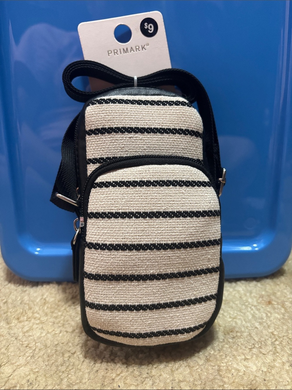 Primark Black and Cream Striped Crossbody Pouch with Adjustable Strap